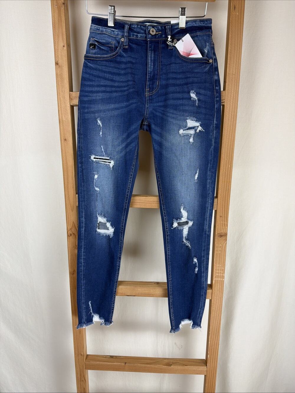 NWT Kancan Blue Distressed High-Rise Skinny Ankle Jeans Size 24 #0798